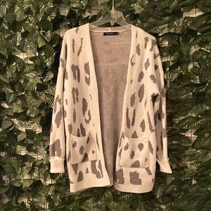 White and Gray Leopard Print Cardigan